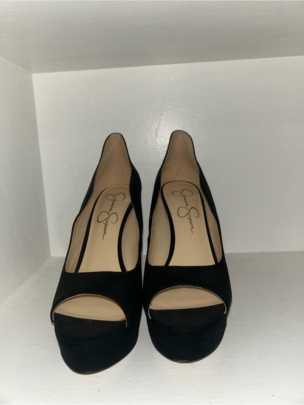 Jessica Simpson Black Suede Peep-Toe Platform Heels